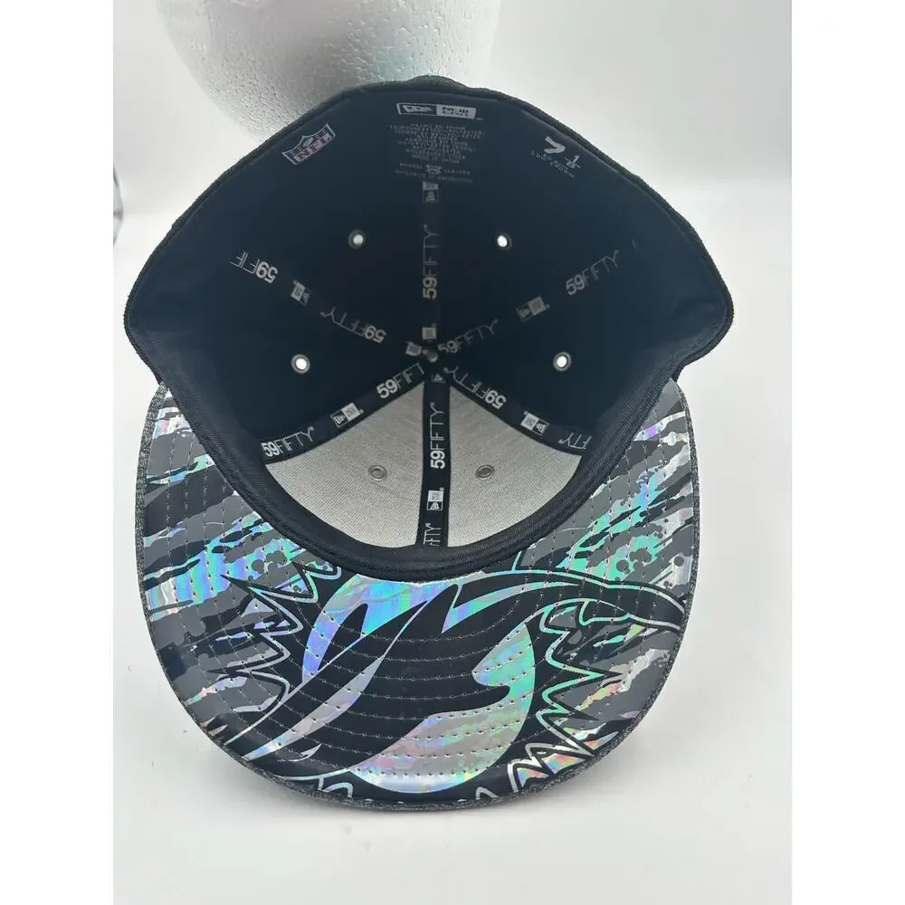 Miami Dolphins Fitted Hat Cap - Size 7 1/8 - New Era 59Fifty - Black Blue Grey